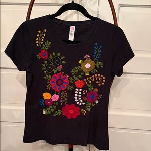 Embroidered colorful Black Tee